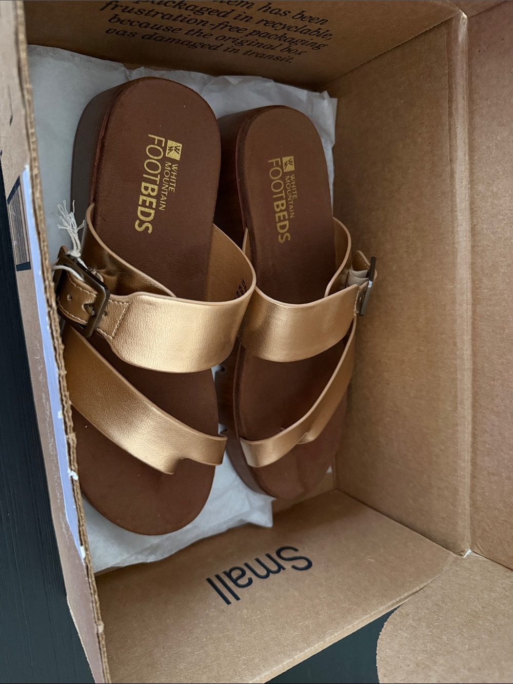 White Mountain Gold Metallic Double-Strap Slide Sandals